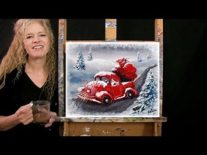 Learn How to Paint RED NOSE TRUCK with Acrylic - Paint & Sip at Home - Step by Step Holiday Tutorial