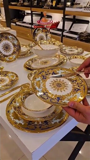 Royal gold Denner set | Kraliyet Mavisi ve Altın Detaylı Lüks Yemek Takımı #اكسبلور