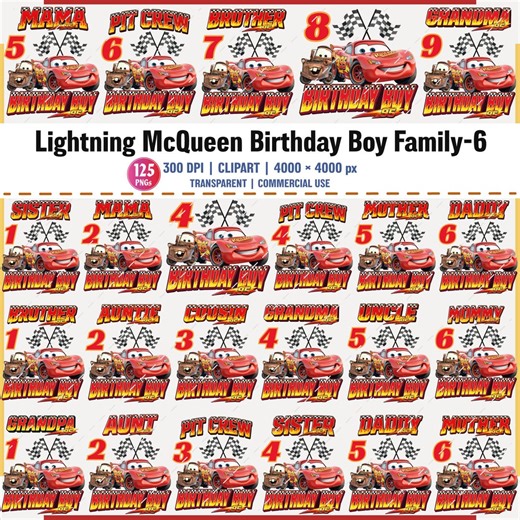 Lightning Mcqueen Family Birthday Boy PNG Clipart Set - Etsy