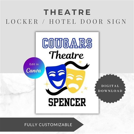 Personalized Theatre Locker Sign, Drama Club, Hotel Door Sign, - Etsy