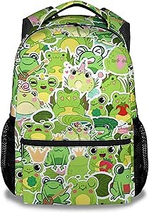 Frog Backpack for Girls Boys, 16 Inch Frog Theme Bookbag with Adjustable Straps, Durable, Lightweight, School Bag with Large Capacity