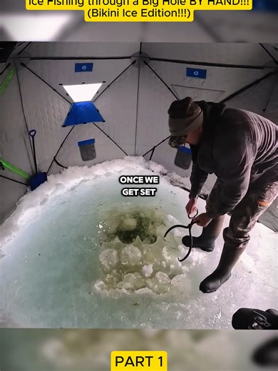 Ice Fishing through a Big Hole BY HAND!!! (Bikini Ice Edition!!!) PART 1 #bassntrout #fishingtips #fishing #flyfishing #tigertrout #catchandcook #vlog #outdoors