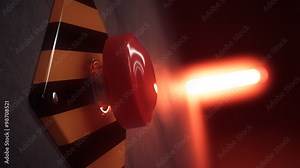 Close up of a big red vintage button during a dangerous emergency situation.