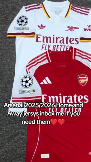 Arsenal 2025/2026 Home and Away Jerseys Available Now