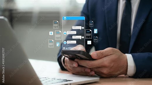 Mobile User Chatting with AI Chatbot for Tax Return Services – Digital Assistant and Online Filing Support- 4k video clip
