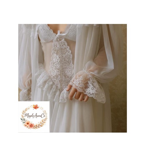 Sheer Lace Bridal Peignoir Set – Vintage French Chiffon Nightgown & Robe - Etsy
