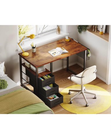 Compact 32-inch Vintage Style Desk With Fabric Drawers and Storage Shelf - Etsy
