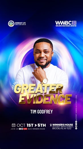 The Atmosphere of Evidence Concert is THIS Saturday at 6PM! Dr. Tim Godfrey is bringing a sound of breakthrough you don’t want to miss. It’s not just a concert, it’s a night of praise, power, and undeniable presence. Bring your crew. Come expectant. Leave changed. #ALCC #WWBC2025 #GreaterEvidence | ALCC Winners House
