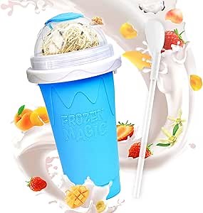 Frozen Magic Slushy Cup, Smoothie Cups with Lids and Straws, Slushie Maker Cup is Cool Stuff Things, Fasting Cooling Make Milkshake smoothie Freeze Beer - TIKT0K Trend Items Cool Gadgets-Blue
