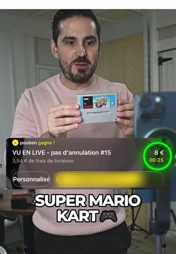 SUPER MARIO KART À 1€ ? Le prix final est dingue ! 🏁🔥 On a lancé ce classique Super Mario Kart sur SNES (version FAH !) à seulement 1€ en direct sur Whatnot ! 🎮 La tension est montée d'un coup jusqu'à ?€... À ton avis, c'est l'affaire du siècle ou c'est le juste prix ? 🤔 Ne rate pas nos prochaines enchères, il y a des pépites à chaque fois ! 🚀 #WhatnotPartner #MarioKart #Retrogaming #SuperNintendo #SNES