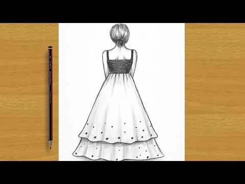 How to Draw a Beautiful Dress from the Back Step by Step | Easy Fashion Drawing