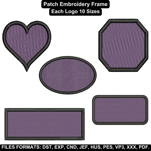 Set of 5 Patch Embroidery Frames, 5 Unique Shapes, 10 Sizes per Frame, Instant Download - Etsy