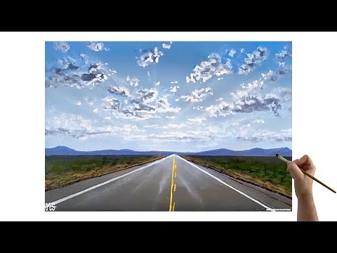 How to paint a road Acrylic Painting Tutorial - Road Trip Painting - Easy Road landscape painting