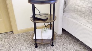 Small Round Side Table, Rustic Grey End Table with Tray Top, 3-Tier Greige Nightstand for Living Room & Bedroom, 11.8" Narrow Corner Table, 21.7" H Industrial Accent Furniture for Small Spaces, Grey