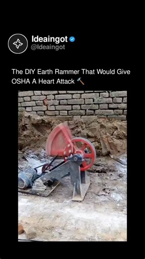 Tech & Business | Technology News on Instagram: "This cam-driven compactor is a wild example of raw mechanical engineering. Instead of complex hydraulics, it uses a simple offset wheel and electric motor to slam that iron foot down using pure gravity. ​While it costs way less than a standard $2,500 American model, you won’t see this here due to safety codes. It works, but that exposed belt drive is a massive liability risk for operators. ​— — — — — Would you trust your toes near this machine to 