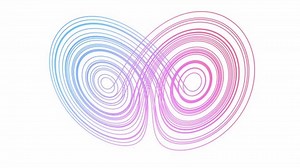mathematical simulation of the chaos theory and butterfly effect 3d animation. Can be used to represent lorenz attractor nonlinear dynamics turbulence of initial condition or fractal geometry