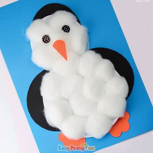 Cotton Balls Penguin Craft https://www.easypeasyandfun.com/cotton-balls-penguin-craft/ | Easy Peasy and Fun