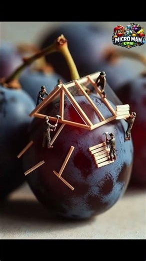 Tiny man doing impossible micro tasks inside fruit. Ultra-realistic, tense, and visually satisfying