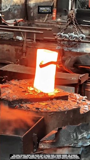 Forging hot steel blocks in workshop using Work tool forging hammer #tool #worktool