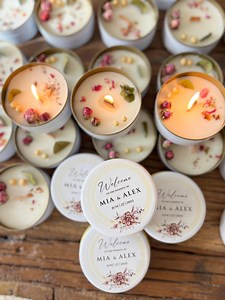 Custom Wedding Candle Favors: Vanilla Scented Soy Wax Candle With Dried Flowers - Etsy