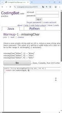 🗣️🎧: 🇨🇭 | 🧮 Basic Java - Coding Bat - "010_Warmup1_missingChar" | #java #codingbat #education #basic