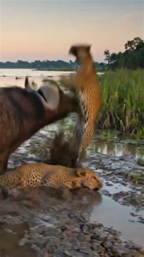 Will the mother buffalo rescue her calf from the leopard? 표범에게 잡힌 새끼! 과연 어미는? ヒョウに襲われた赤ちゃん！運命は？