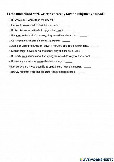 Subjunctive Mood Verbs worksheet