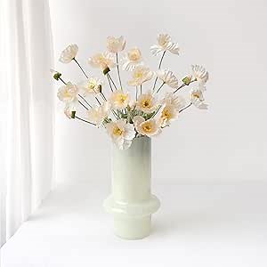 Champagne Poppy Flowers Fake 6PCS Faux Poppies Artificial with Long Stems Silk Bouquet for Home Kitchen Wedding Centerpiece Decor