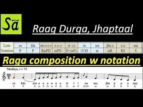 Raag Durga bandish | Sakhi mori rum-jhum | Raga composition with staff notation | Raag Hindustani
