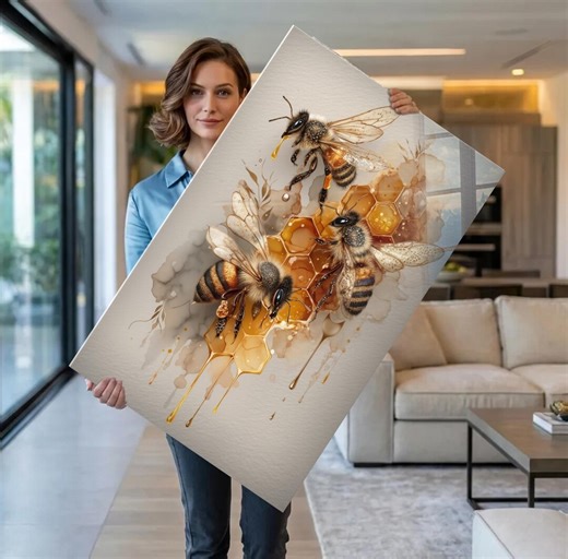 Tempered Glass Wall Art Extra Large Bee Wall Art Honeycomb Gold Abstract Nature Panoramic Living Room Decor - Etsy