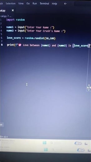 💘 “This Python code can predict your love! 😳💖 #coding #shorts”