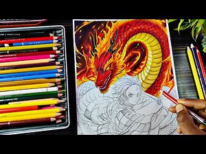 Tanjiro Kamado Drawing with Dragon | Demon Slayer Drawing Colour Pencil | Anime Drawing Step by Step