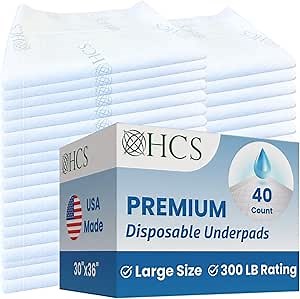 HCS Gel Filled Disposable Underpads 30"x36", Bulk - Medical Bed Pads, Disposable Adult Chucks Pads - USA Made, Ultra Absorbent - Elderly, Baby, Adult Pee Pad - 300lb, Incontinence Bed Pad (40, White)