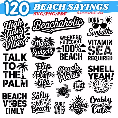 Beach Summer Sayings Svg Png Pdf Bundle Tropical Vacation Quotes for Cricut | Funny Beach Phrases Cut Files | Sunshine Ocean Graphic Pack - Etsy