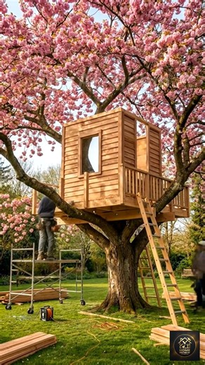 This Cherry Blossom Treehouse Is Pure Magic🌸#timelapse #satisfying #satisfying #transformation