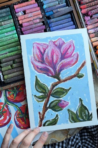 Learn how to draw an oil pastel pink magnolia flower 🌸✨ #oilpastel #arttutorial #satisfyingart #mydrawingprocess #TikTokCreatorSearchInsightsIncentive