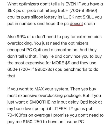 From my pc dying yesterday and not starting! Decided to reach out to my Goat @AllSkillX3D got it fixed and Opti done! First of they were actually super professional and extremely easy to work with! Never have I felt better on Cod and valorant! The difference on cod is insane I’m getting my old 1080p fps in 1440p! Val in game pushing 1k fps on 1440p and bullet reg of Thanos with inf gauntlet on both games! Would 110% recommend and vouch for anyone needing the best performance! Also I’m not an abs