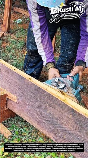 Manual Wood Surface Finishing with Traditional Tools and Electric Planer.