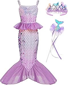 Mermaid Costume for Girls, Little Mermaid Dress, Princess Dress Up for Girls 3-12 for Dress Up Birthday Gift