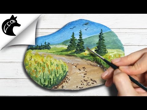 How to paint a simple landscape - rock painting tutorial for beginner