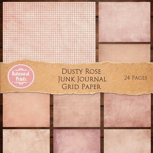 Dusty Rose Grid Paper Printable Junk Journal Paper Pink Graph Paper Vintage Scrapbook Paper Pack Shabby Chic Digital Download - Etsy