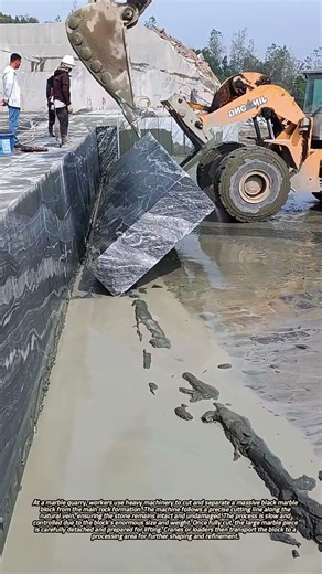 Cutting and Extracting a Massive Black Marble Block from the Quarry