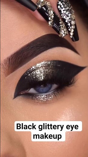 “Black Glittery Eye Makeup ✨ Bold, Smokey & Sparkling Look”#eyemakeup #youtubeshorts #shorts