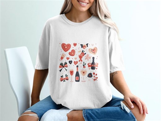 Valentines T-Shirt, Heart and Wine Shirt, Romantic T-Shirt, Love T-Shirt, Anniversary Shirt, Gift For Lover, Valentines day T-Shirt