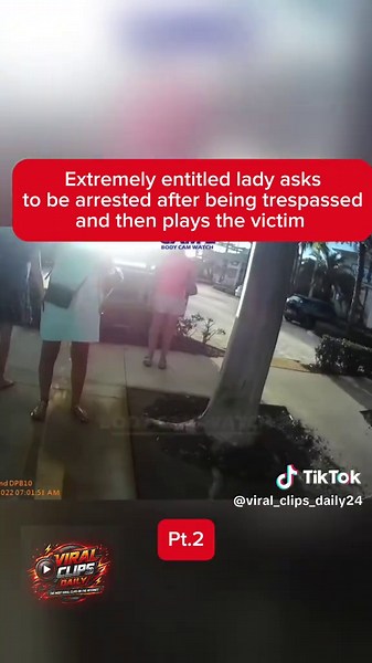 Extremely entitled lady asks to be arrested after being trespassed at restaurant then plays the victim pt.2 #policecam #coptok #entitled #arrestcam #trespassing