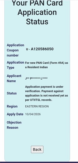 Your PAN Card Application Status Application U-A120586050 Coupo... | Filo