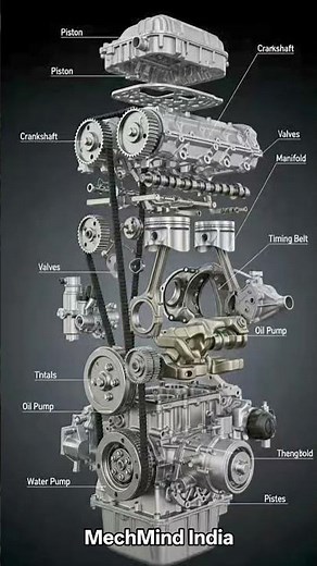 Exploded view of an internal combustion engine (short info):#mechanicalengineering#engineeringstuden