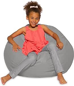 Posh Beanbags Big Comfy Bean Bag Chair: Posh Large Beanbag Chairs with Removable Cover for Kids, Teens and Adults - Polyester Cloth Puff Sack Lounger Furniture for All Ages - 27 Inch - Solid Gray