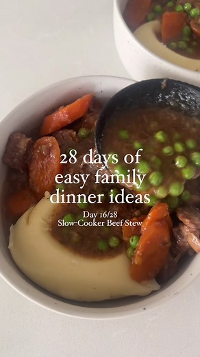 Slow-Cooker Beef Stew - a dinner that has become one of my go-to favourites! 1.2–1.5 kg (2 lb 10 oz–3 lb 5 oz) chuck (braising) steak, cut into bite-sized pieces 1 tsp salt, plus extra to taste ½ tsp cracked black pepper, plus extra to taste ¼ cup (35 g) plain (all-purpose) flour 3 tbsp olive oil ¼ cup (60 ml) water 1 onion, chopped 1 tbsp freshly minced garlic 3 large carrots, peeled and sliced diagonally 2 tbsp tomato paste (concentrated tomato puree) 2 tbsp Worcestershire sauce 3 cups (750 ml