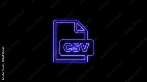 Neon Glowing CSV File Format Icon and Symbol Animation on Black Background Stock Video